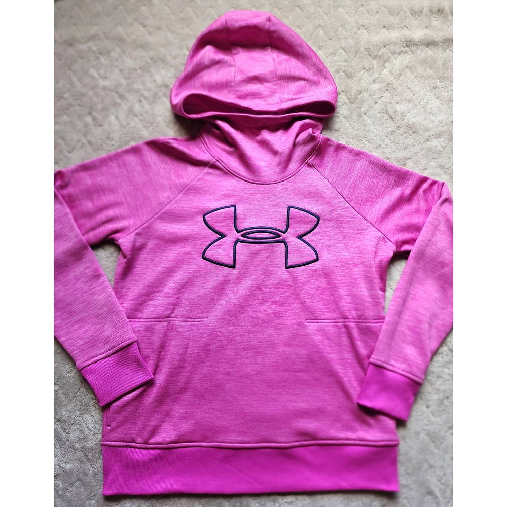 Under Armour ColdGear Pink Heathered Big Logo Hoodie Womens Medium Loose Fit